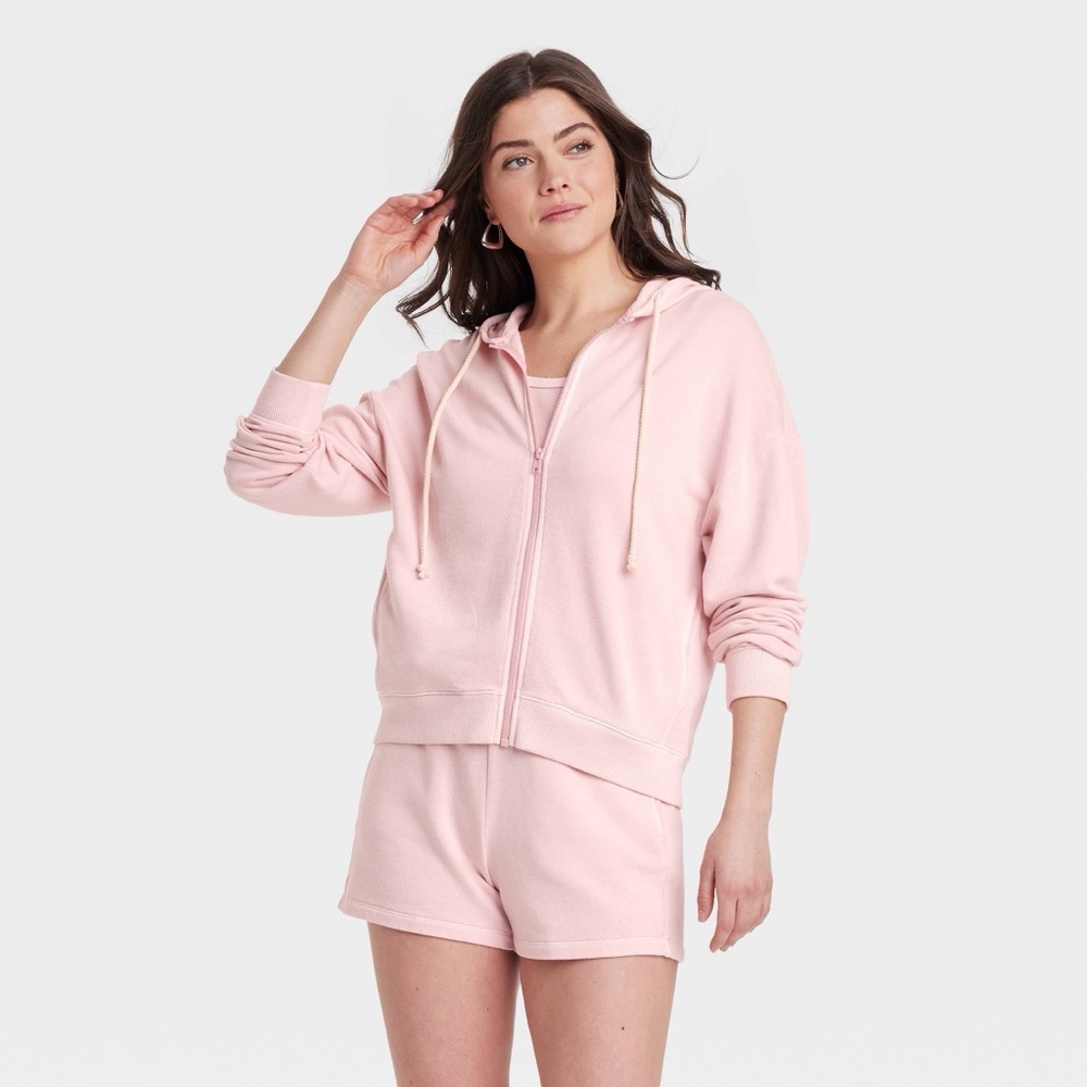 Universal Thread Pink Zip-Up Hoodie & Shorts Set